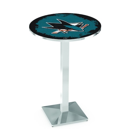 Holland Bar Stool Co 36" Chrome San Jose Sharks Pub Table L217C3628SJShar